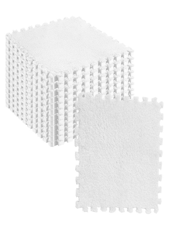 shenruifa 10pcs Plush Puzzle Floor Foam Mat Tiles Fluffy Cuttable Non Slip Interlocking Carpet Tiles (White) - Image 5