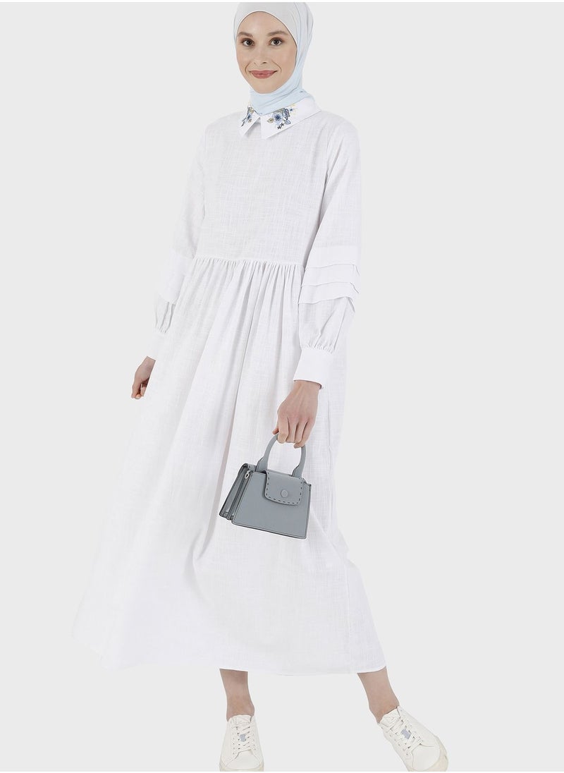Benin by modanisa - Embroidered Pleat Detail Dress - Image 1