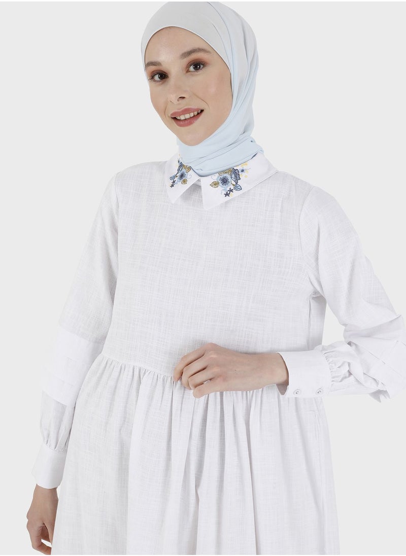 Benin by modanisa - Embroidered Pleat Detail Dress - Image 1