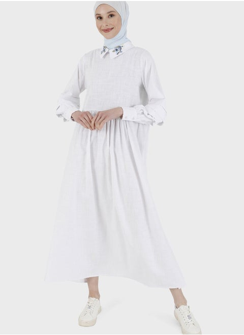 Embroidered Pleat Detail Dress