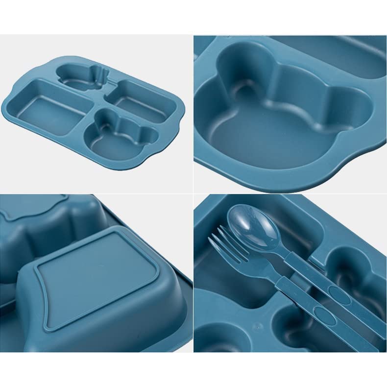 ATOOZED ATOOZED Bamboo Fiber Section Plate Tableware Set Baby Dinning Set Every Day Use Kitchenware Microwave Dishwasher Safe 4 Compartment Plate with Spoon and Fork Multicolor  - Image 5