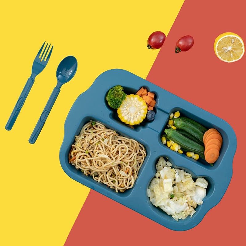 ATOOZED ATOOZED Bamboo Fiber Section Plate Tableware Set Baby Dinning Set Every Day Use Kitchenware Microwave Dishwasher Safe 4 Compartment Plate with Spoon and Fork Multicolor  - Image 3