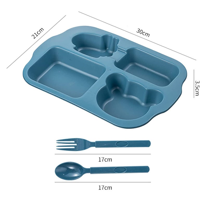 ATOOZED ATOOZED Bamboo Fiber Section Plate Tableware Set Baby Dinning Set Every Day Use Kitchenware Microwave Dishwasher Safe 4 Compartment Plate with Spoon and Fork Multicolor  - Image 2