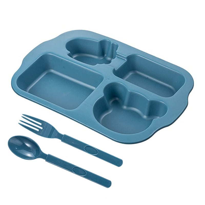ATOOZED ATOOZED Bamboo Fiber Section Plate Tableware Set Baby Dinning Set Every Day Use Kitchenware Microwave Dishwasher Safe 4 Compartment Plate with Spoon and Fork Multicolor  - Image 1