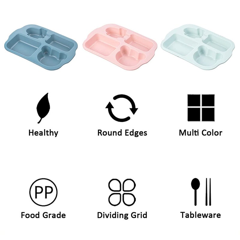 ATOOZED ATOOZED Bamboo Fiber Section Plate Tableware Set Baby Dinning Set Every Day Use Kitchenware Microwave Dishwasher Safe 4 Compartment Plate with Spoon and Fork Multicolor  - Image 4