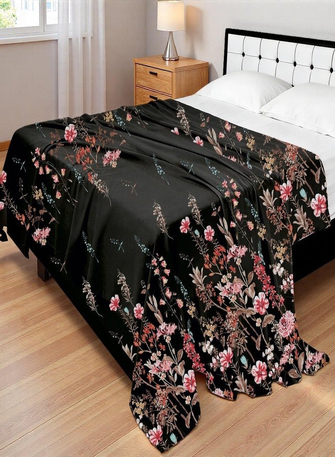 MAG Floral Flat Sheet Queen Size 90" x 100", Black & Pink Flower Printed Top Sheet Only, Soft Microfiber Lightweight for Women, Men, Teens on Bedroom Guest Room. - Image 1
