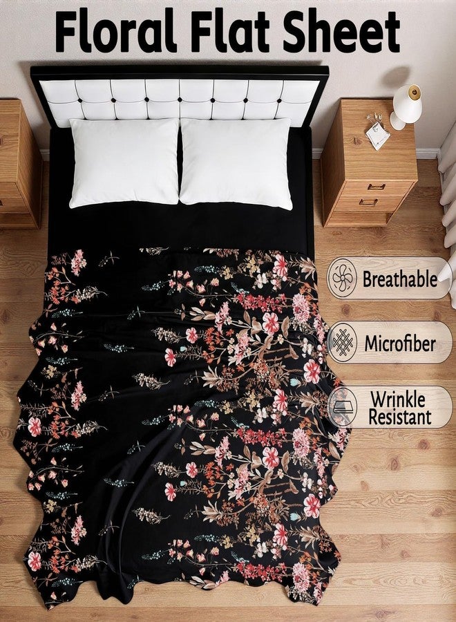 MAG Floral Flat Sheet Queen Size 90" x 100", Black & Pink Flower Printed Top Sheet Only, Soft Microfiber Lightweight for Women, Men, Teens on Bedroom Guest Room. - Image 3
