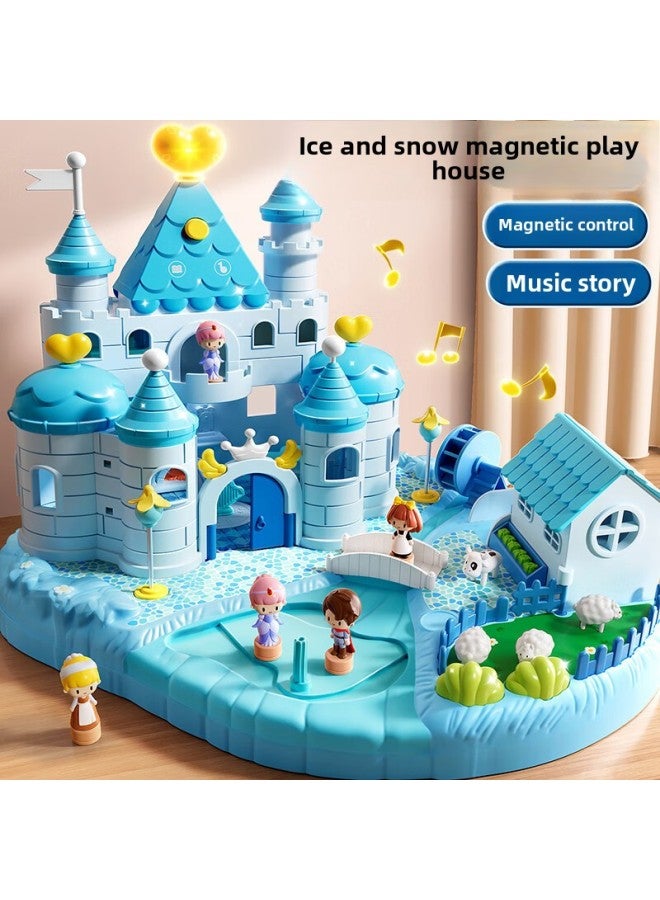 Children's Magnetic Play House Toy Girls Toy Princess Ice Castle 3-8 Years Old Doll House Birthday Gift-Colors:Magnetic Ice Castle Cottage-Blue - Image 2