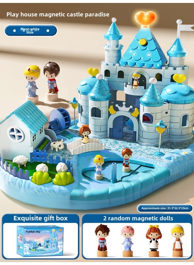 Children's Magnetic Play House Toy Girls Toy Princess Ice Castle 3-8 Years Old Doll House Birthday Gift-Colors:Magnetic Ice Castle Cottage-Blue - Image 1