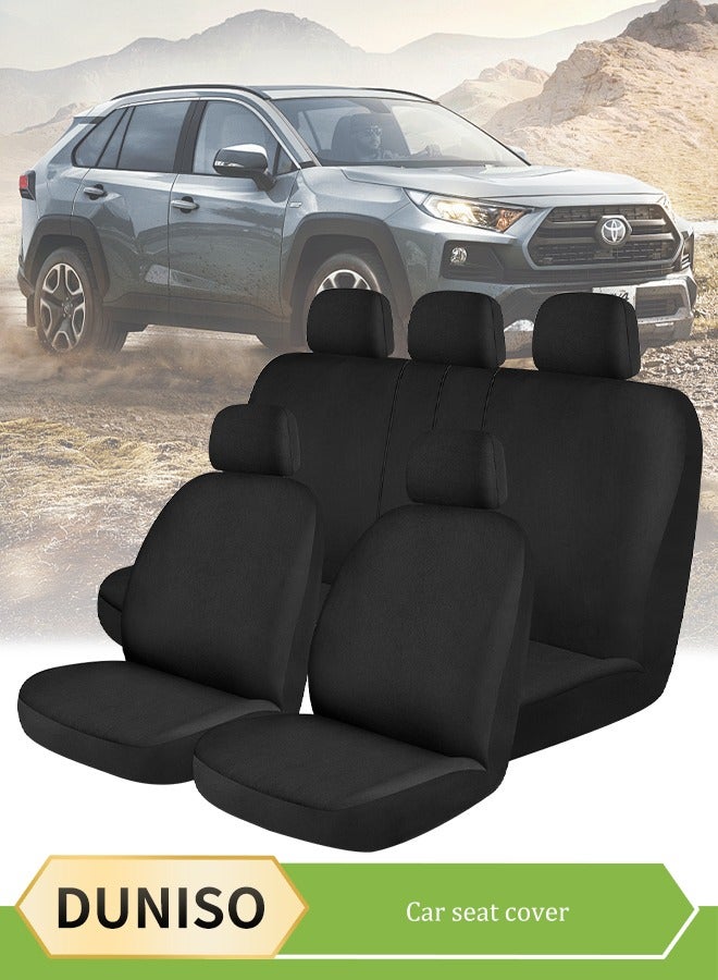 DUNISO 12 Pieces of Car seat cover, five seats fully wrapped seat cushion, breathable polyester fabric car backrest seat cover, removable headrest cover,wear resistant and anti slip, suitable for all seasons, suitable for most car seatsr，black  - Image 1