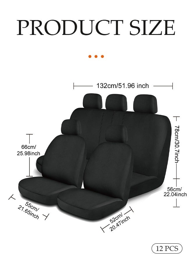 DUNISO 12 Pieces of Car seat cover, five seats fully wrapped seat cushion, breathable polyester fabric car backrest seat cover, removable headrest cover,wear resistant and anti slip, suitable for all seasons, suitable for most car seatsr，black  - Image 2
