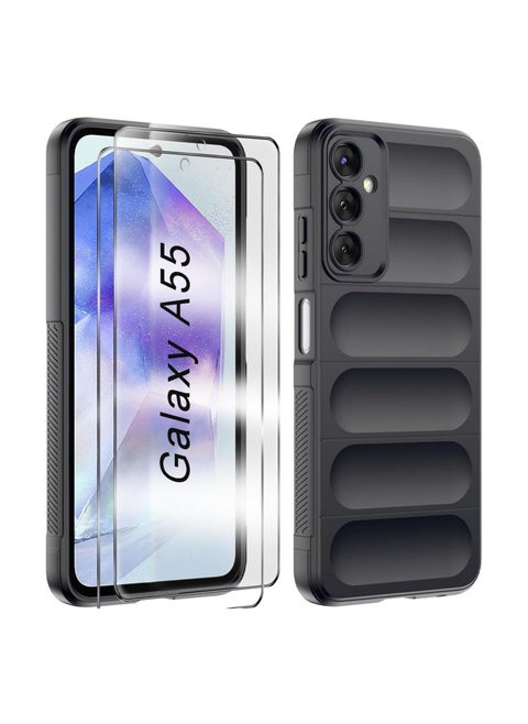 [1+2] For Samsung Galaxy A55 Phone Case with Tempered Glass Screen Protector, Silicone Case, Skin-friendly [Soft Microfiber Lining] For Samsung A55 Phone Case