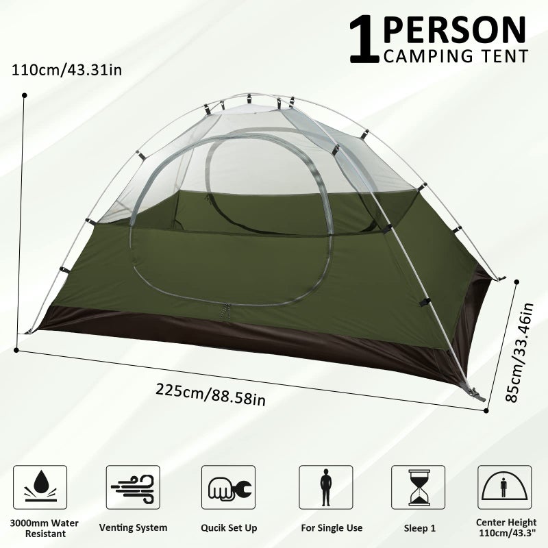 Bessport Camping Tent 1 Person Tent Waterproof Two Doors Backpacking Tent Easy Setup Lightweight for Outdoor, Hiking Mountaineering Travel - Image 2