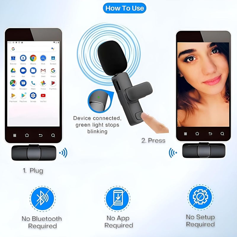 Houmt Wireless Microphone for iPhone 15 USB-C Compatible with Samsung s24 & iPhone 15 Series - Wireless Lavalier Microphone for Android - USB C Microphone for Video Recording and Tiktok (2 in 1) - Image 2