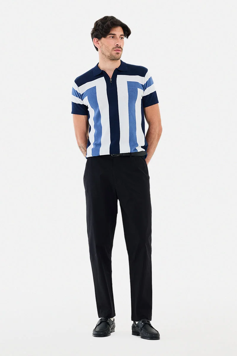 SNITCH Black Solid Regular Fit Casual Trousers