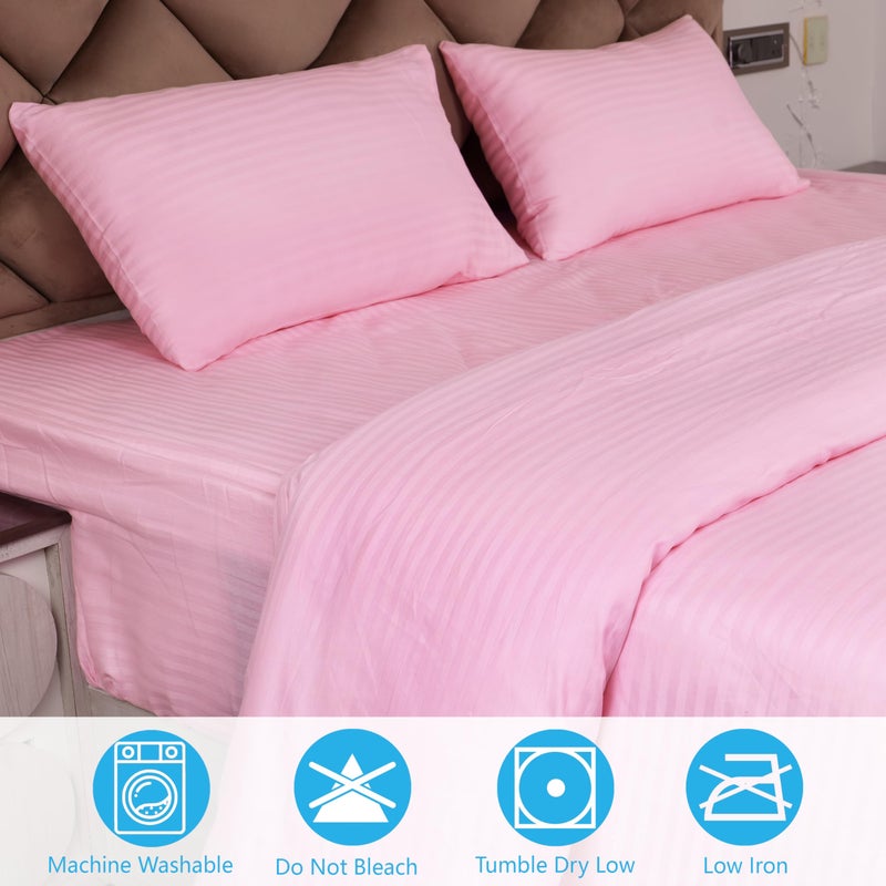 Daksh Premium Cotton 300TC Stain Striped King Size Duvet Cover/Quilt/Razai/Comforter Cover 102" x 110" with 2 Pillow Covers - Pink - Image 2