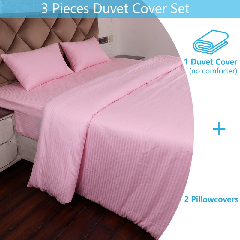 Daksh Premium Cotton 300TC Stain Striped King Size Duvet Cover/Quilt/Razai/Comforter Cover 102" x 110" with 2 Pillow Covers - Pink - Image 5