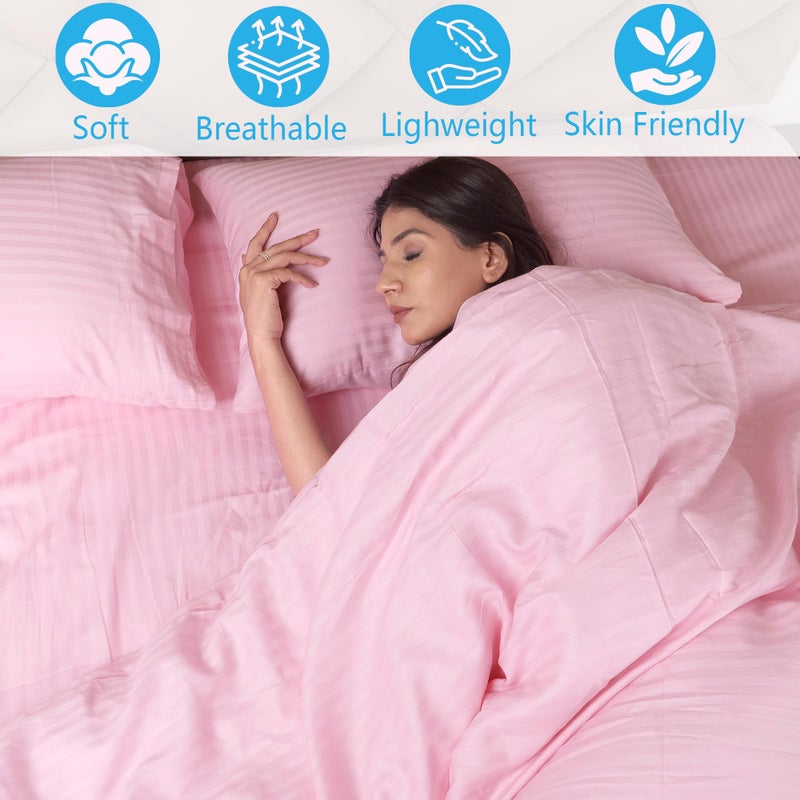 Daksh Premium Cotton 300TC Stain Striped King Size Duvet Cover/Quilt/Razai/Comforter Cover 102" x 110" with 2 Pillow Covers - Pink - Image 4