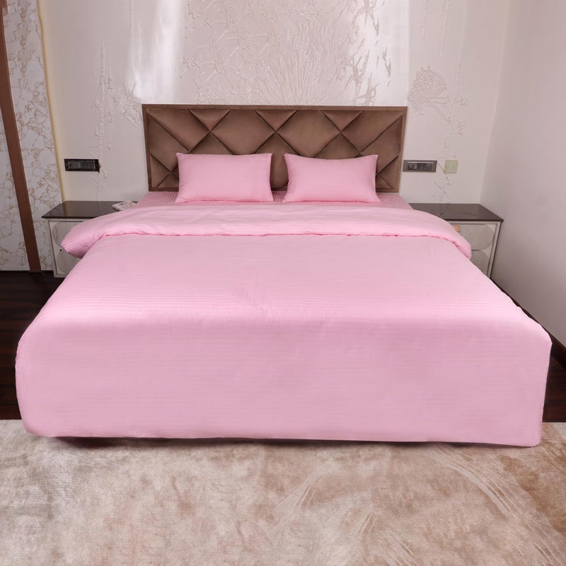 Daksh Premium Cotton 300TC Stain Striped King Size Duvet Cover/Quilt/Razai/Comforter Cover 102" x 110" with 2 Pillow Covers - Pink - Image 1