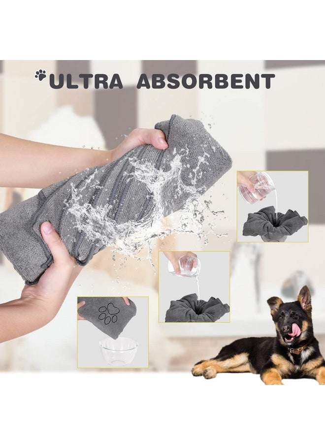 Chumia Chumia 4 Pack Dog Towels for Drying Large Microfiber Grooming Tools Absorbent Soft Bath Supplies with Embroidered Paw for Small Medium Pet Products(16 x 32 Inch,Gray)  - Image 3