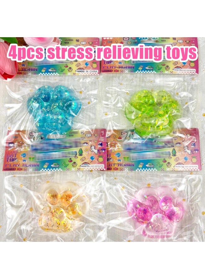 4PCS Glitter Crystal Cat Paw Squishy Toys, Slow Rebound Squeeze Fidget Toys, Stress Relief Sensory Toys for Kids Adults, Anxiety Relief Toys for Autism, Cute Party Favors - Image 3