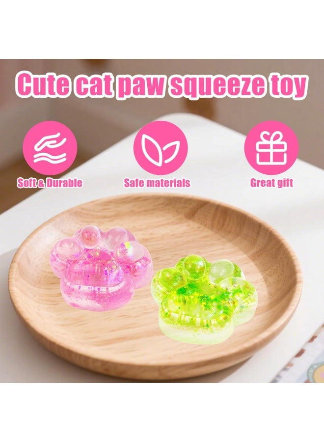 4PCS Glitter Crystal Cat Paw Squishy Toys, Slow Rebound Squeeze Fidget Toys, Stress Relief Sensory Toys for Kids Adults, Anxiety Relief Toys for Autism, Cute Party Favors - Image 4