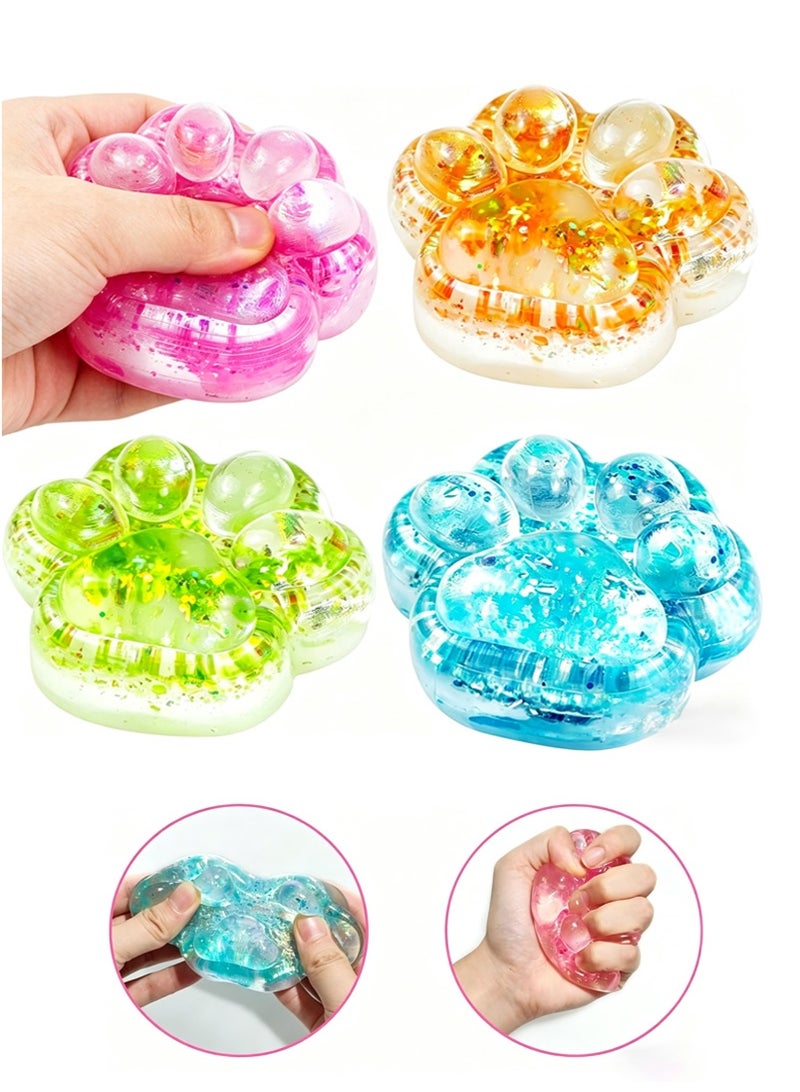 4PCS Glitter Crystal Cat Paw Squishy Toys, Slow Rebound Squeeze Fidget Toys, Stress Relief Sensory Toys for Kids Adults, Anxiety Relief Toys for Autism, Cute Party Favors - Image 1