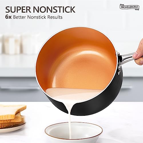 MICHELANGELO Nonstick 2 Quart Sauce Pan with Lid, Ultra-Nonstick Copper Sauce Pot 2 Qt, Ceramic Saucepan with Lid, Small Pot with Ergonomic Handle, Induction Compatible, Oven Safe - Image 2