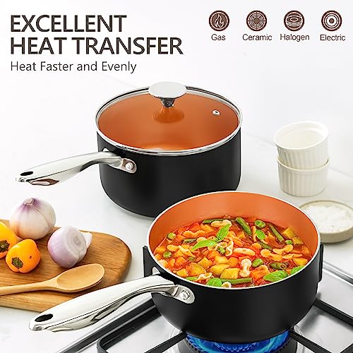 MICHELANGELO Nonstick 2 Quart Sauce Pan with Lid, Ultra-Nonstick Copper Sauce Pot 2 Qt, Ceramic Saucepan with Lid, Small Pot with Ergonomic Handle, Induction Compatible, Oven Safe - Image 3
