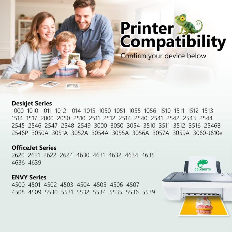 COLORETTO 61XL Black Ink Cartridges for HP 61 Black Ink Cartridge for HP Ink 61 XL for Envy 4500 5530 4501 4502 5535 Officejet 4630 4635 Deskjet 1000 1010 1050 1510 2540 for HP61 Replacement 2 Pack - Image 2