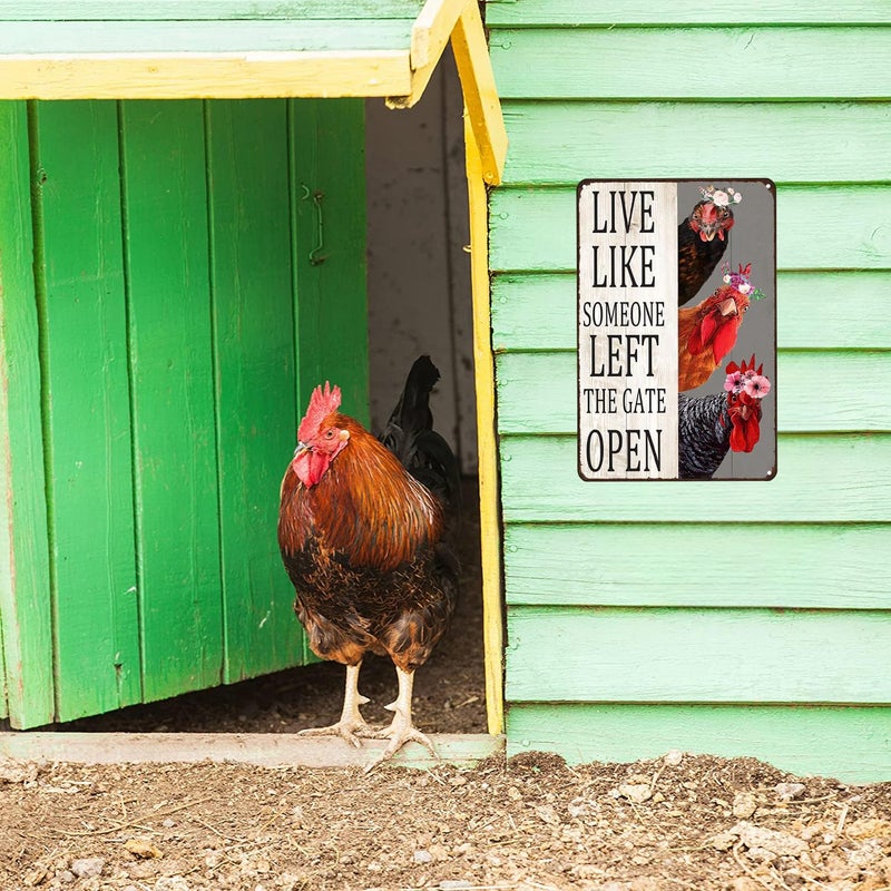 Crazysign Chiken Gifts Vintage Chicken Sign Live Like Someone Left The Gate Open Tin Sign for Home Chicken Coop Farm Fence Kitchen Bathroom Bedroom Decor 8x12 Inches (3298) - Image 5