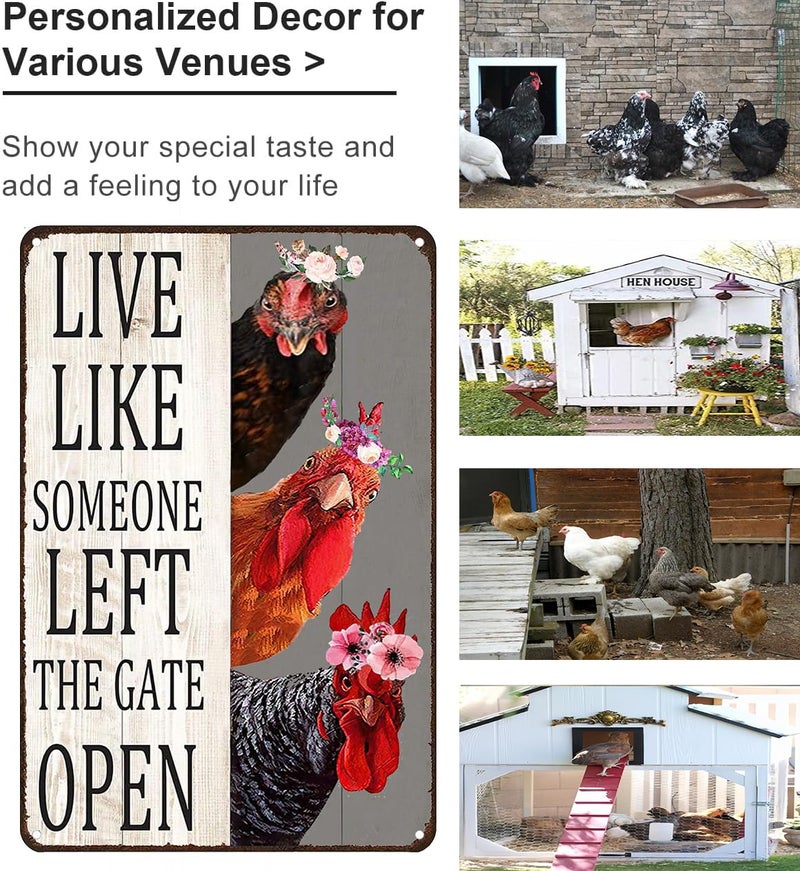 Crazysign Chiken Gifts Vintage Chicken Sign Live Like Someone Left The Gate Open Tin Sign for Home Chicken Coop Farm Fence Kitchen Bathroom Bedroom Decor 8x12 Inches (3298) - Image 3