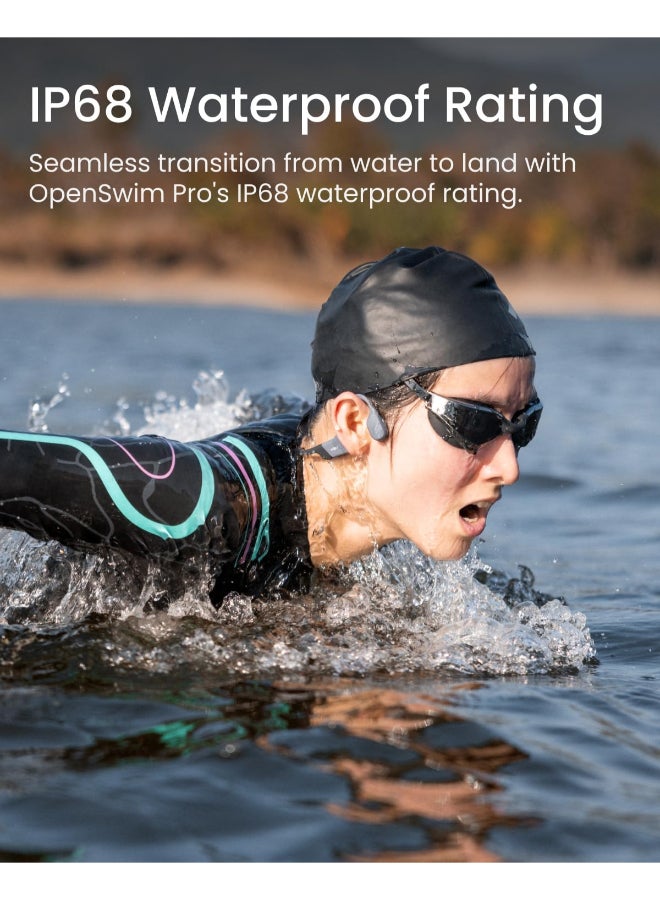 شوكز سماعات رياضية بتقنية التوصيل العظمي OpenSwim Pro - مقاومة للماء IP68، بلوتوث 5.4، سعة تخزين 32GB MP3، ميكروفونات لإلغاء الضوضاء، وقت تشغيل 9 ساعات - Image 2
