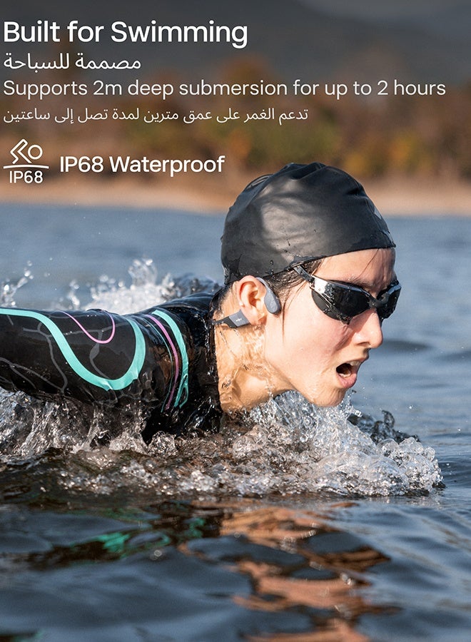 SHOKZ OpenSwim Pro Bone Conduction Sports Headphones - IP68 Waterproof, Bluetooth 5.4, 32GB MP3 Storage, Noise Cancelling Mics, 9h Playtime - Grey - Image 5