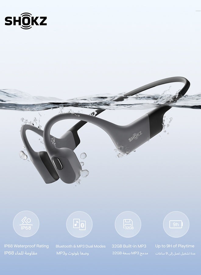 SHOKZ OpenSwim Pro Bone Conduction Sports Headphones - IP68 Waterproof, Bluetooth 5.4, 32GB MP3 Storage, Noise Cancelling Mics, 9h Playtime - Grey - Image 1