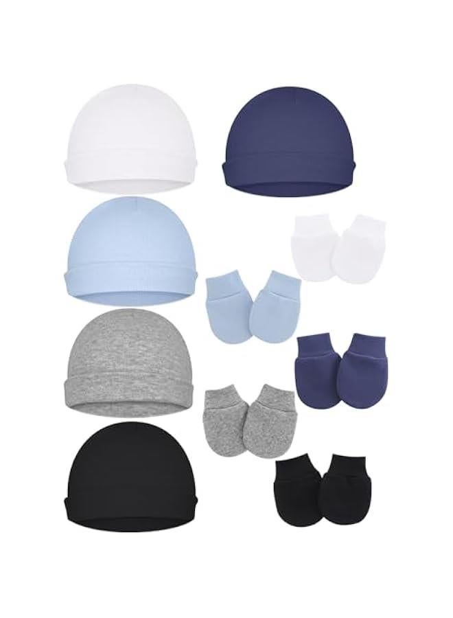 HOOKOR Cotton Baby Hats and Mittens Set Unisex, Toddler No Scratch Mittens and Beanie Cap Infant Newborn Hospital Hat - Image 1