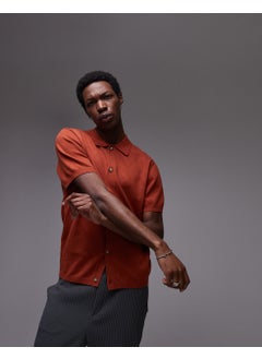 TOPMAN Knitted Pattern Crochet Shirt In Rust  - Image 1