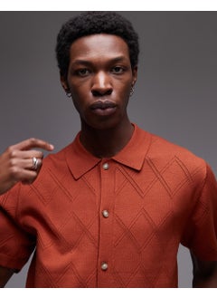 TOPMAN Knitted Pattern Crochet Shirt In Rust  - Image 3