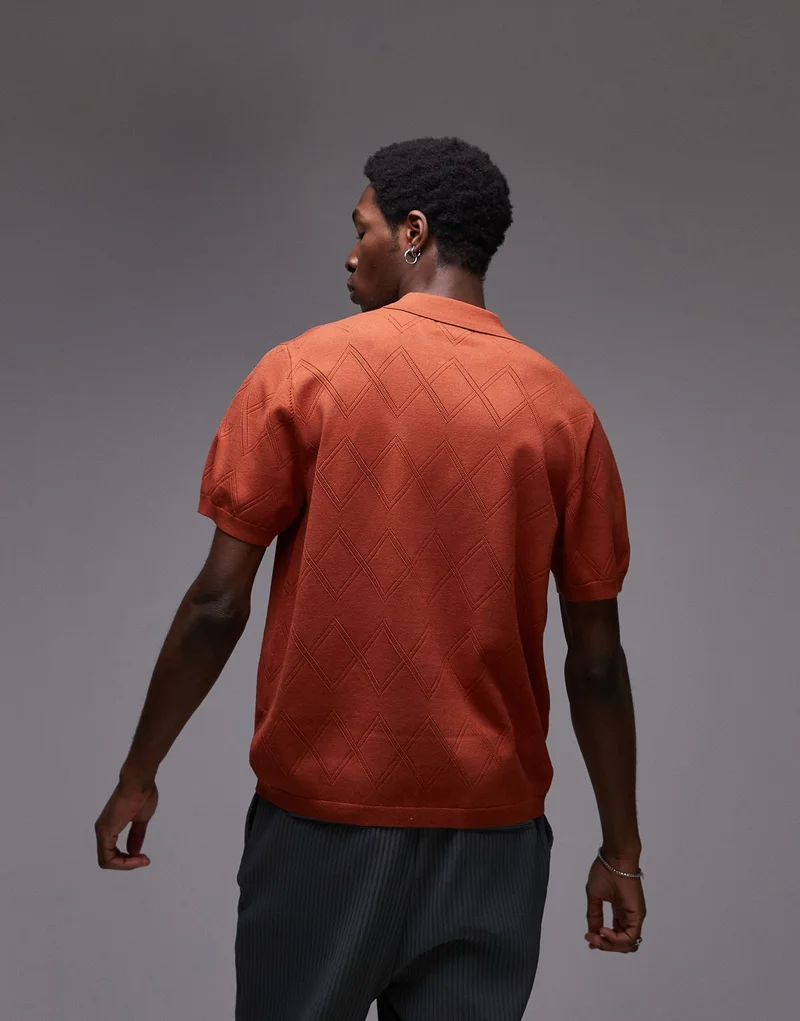 TOPMAN Knitted Pattern Crochet Shirt In Rust