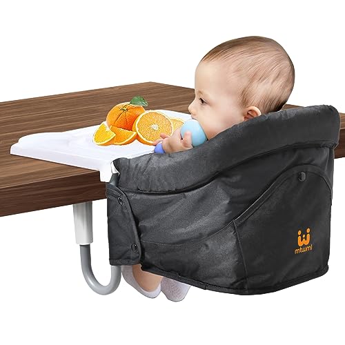 MTWML Hook On High Chair with Tray,Portable Baby High Chair That Attaches to Table,Clip On Fast Table Seat for Babies and Toddlers.Baby Feeding Seat for Dining Tables and Counter(Pure-Black) - Image 1