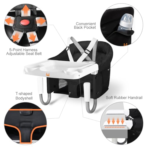 MTWML Hook On High Chair with Tray,Portable Baby High Chair That Attaches to Table,Clip On Fast Table Seat for Babies and Toddlers.Baby Feeding Seat for Dining Tables and Counter(Pure-Black) - Image 4