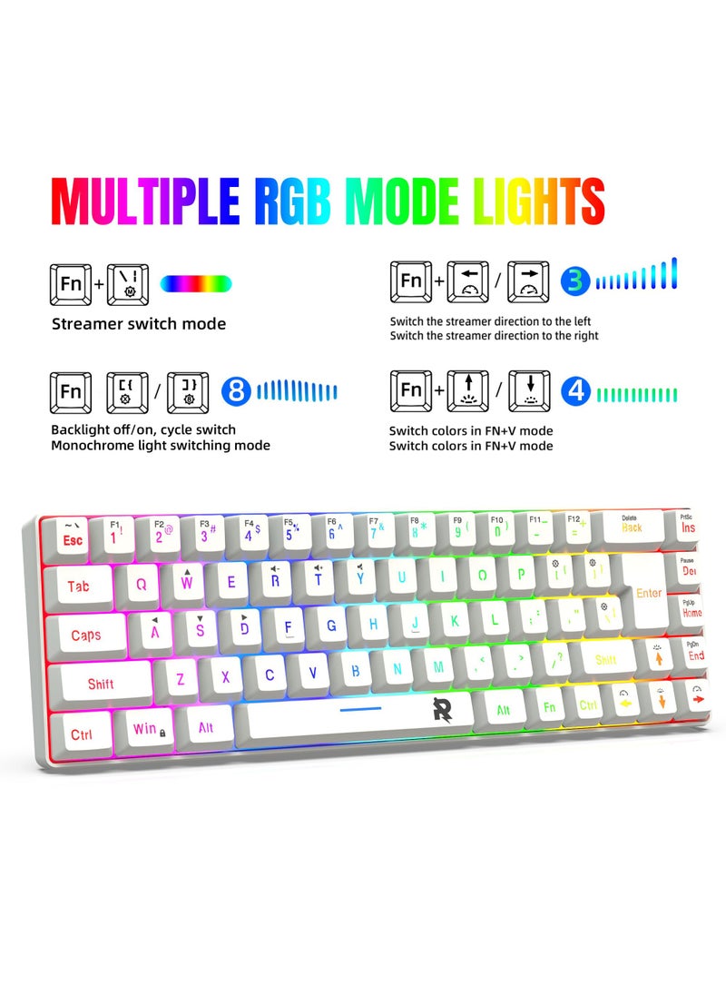 Rock Pow ROCK POW 60% Wired Gaming Keyboard RGB Backlit Mini Keyboard Waterproof Small Ultra-Compact 68 Keys Keyboard for PC/Mac Gamer Typist Travel Easy to Carry on Business Trip White  - Image 2