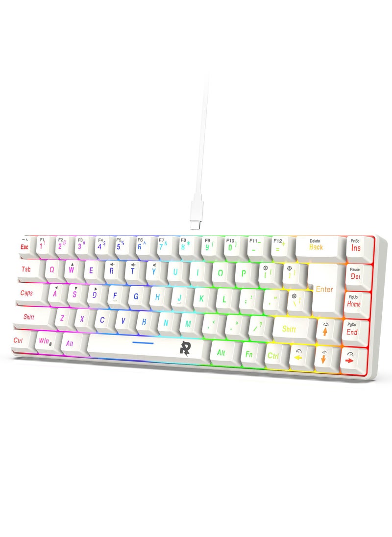 Rock Pow ROCK POW 60% Wired Gaming Keyboard RGB Backlit Mini Keyboard Waterproof Small Ultra-Compact 68 Keys Keyboard for PC/Mac Gamer Typist Travel Easy to Carry on Business Trip White  - Image 3