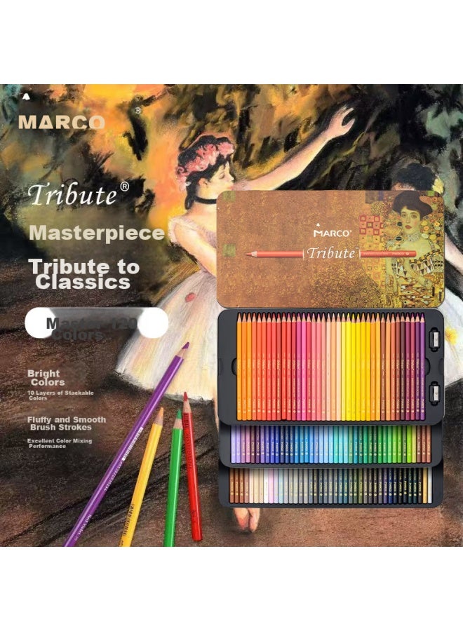 Marco 120-color Oil-based Colored Pencils Professional Art Drawing Set For Art Exams, Tribute To Master Artists, Metal Box Set, Back-to Gift For Couples - Image 1