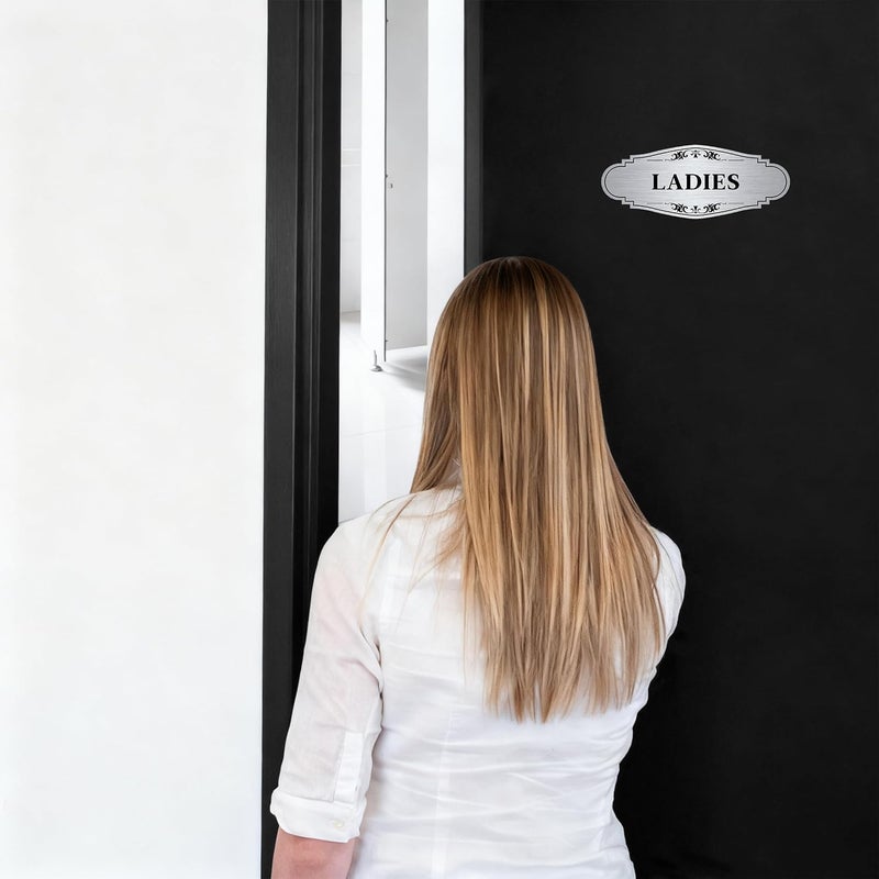 LUHIMO 2 PCS Men and Women Restroom Sign for Home and Business, Self-adhesive Waterproof Silver Ladies & Gentlemen Bathroom Door Signage Sticker Decor for House, Offices, Restaurants, Shop and Public Area - Image 5