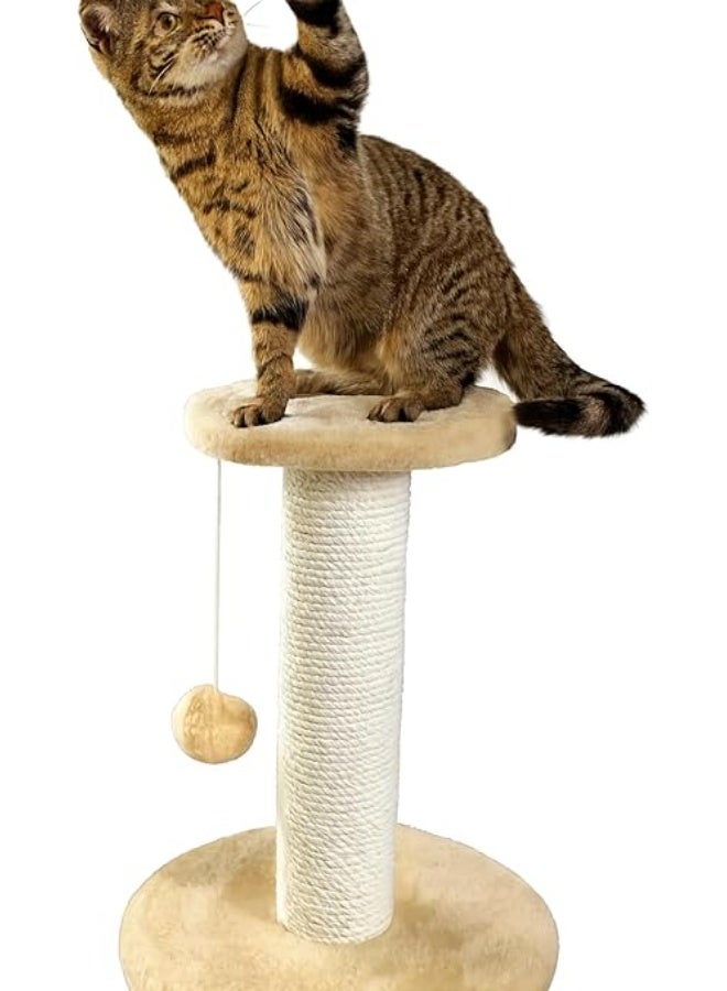Pets House & Care Cat Scratching Post with Sisal Rope & Hanging Ball – Kitty Activity Tower with Carpeted Base, Durable & Easy to Assemble – 38×28 cm (Beige & White) - Image 1