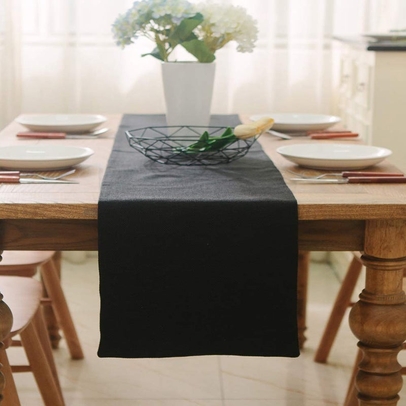Dinning Table Runner 12 x 90 Inches Farmhouse Kitchen Coffee Burlap Table Runner for Holiday Party Black