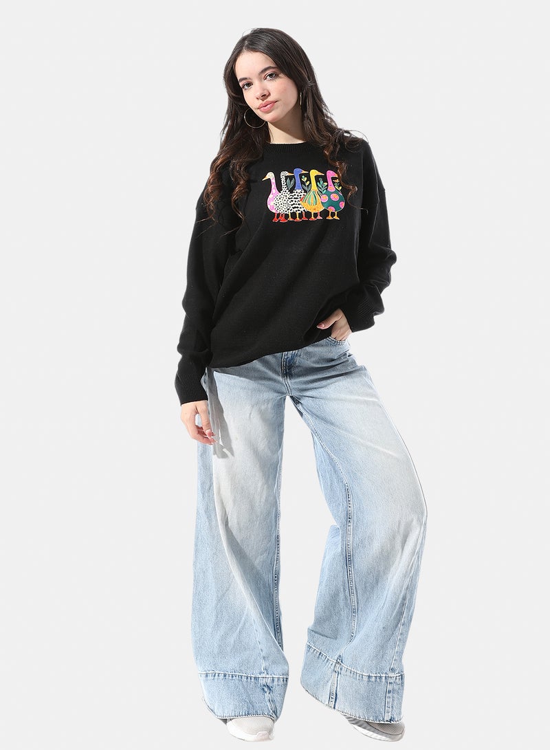 Andora Ribbed Cuffs Patterned Pullover - Image 5