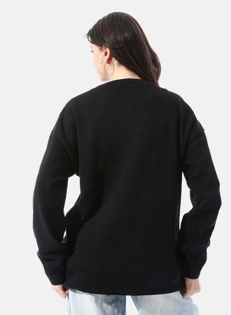Andora Ribbed Cuffs Patterned Pullover - Image 3