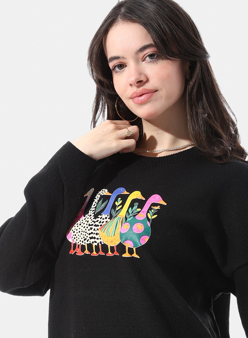 Andora Ribbed Cuffs Patterned Pullover - Image 4